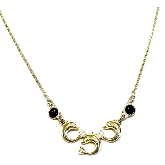 Vintage Hand Made 3 Minoan Dolphins with 2 Lapis Greek Sterling Silver Nacklace - Picture 4 of 8